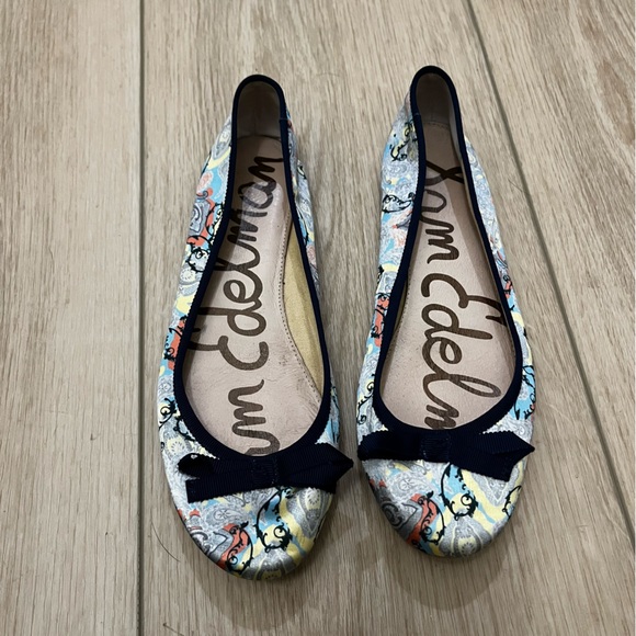 Sam Edelman Shoes - Sam Edelman Ballet Flats Navy Bow Whimsical Paisley Print Size 7.5